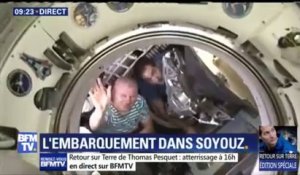 L'au revoir de Thomas Pesquet à l'ISS. L'astronaute français est entré dans la capsule Soyouz MS-03 