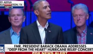 Victimes d’ouragans : Barack Obama, Bill Clinton, Georges W.Bush père et fils et Jimmy Carter réunis sur scène (vidéo)