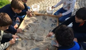 Les enfants font des découvertes pendant les fouilles