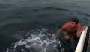 Ce nageur se fait poursuivre par un requin et va passer tout pret de la mort... Chanceux