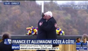 L’accolade entre Emmanuel Macron et son homologue allemand lors de l’inauguration de l’historial Franco-Allemand sur la Grande Guerre