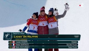 JO 2018 : Ski acrobatique - Half-pipe femmes : Cérémonie des fleurs
