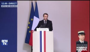 Hommage à Arnaud Beltrame: "Accepter de mourir pour que vivent des innocents, tel est le cœur de l'engagement du soldat", dit Emmanuel Macron