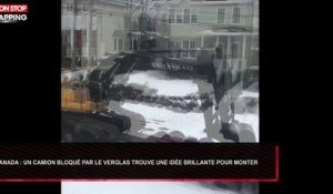 Canada : Un camion bloqué par le verglas trouve une idée brillante pour monter (Vidéo)