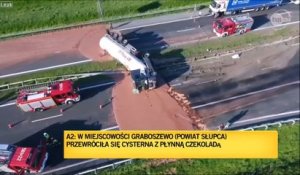 Un camion citerne de chocolat s'est renversé sur l'autoroute