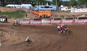 Thomas Kjer Olsen passes Jago Geerts - MX2 Race 2 - MXGP of Latvia 2018