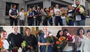 Ces Belges ont distribué 700 fleurs aux policiers bruxellois après l'attentat de Liège