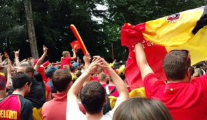 Grosse ambiance au match Belgique-Tunisie devant l'écran géant de Binche, au Parc Derbaix