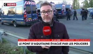 Gilets jaunes: Le Pont d'Aquitaine évacué pour la troisième fois de la journée par des policiers qui coursent les manifestants