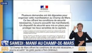Gilets Jaunes: la manifestation de samedi pourra avoir lieu au Champ-de-Mars