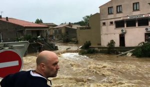 La ville de Villegailhenc (Aude) sous les eaux lundi 15 octobre 2018