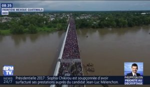 Un drone montre l'exode de 4.000 Honduriens vers les États-Unis sur un pont entre le Guatemala et le Mexique