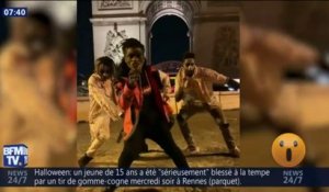 Le prodige français du moonwalk danse devant l'Arc de Triomphe pour Halloween