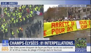 Plusieurs centaines de gilets jaunes manifestent pacifiquement sur les Champs-Élysées