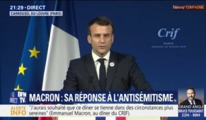 Macron au dîner du CRIF: "Notre pays est confronté à une résurgence de l'antisémitisme quasi-inédite depuis la seconde guerre mondiale"