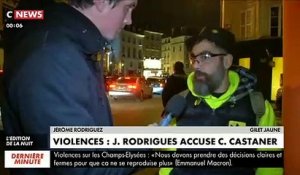 Après les violences d'hier, le gilet jaune Jérôme Rodrigues accuse : "Que fait Castaner ? Que fait le Ministère ? Est-ce que cela ne sert pas l'exécutif ?"