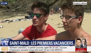 Les premiers vacanciers profitent de la plage à Saint-Malo