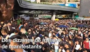Hong Kong: manifestation devant une gare "chinoise"