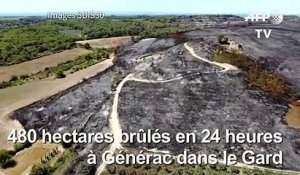 Incendies dans le Gard: images aériennes des dégâts