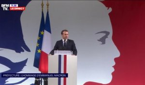 "Sept minutes ont suffit à plonger la préfecture de police de Paris, dans un des drames les plus douloureux de son histoire." Emmanuel Macron rend hommage aux victimes de l'attaque au couteau