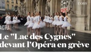 L’Opéra Garnier en grève interprète un extrait du « Lac des cygnes » sur son parvis
