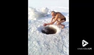 Ce grand-père plonge dans ce lac gelé par -40°C... courageux et pas frileux