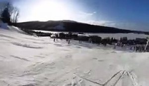 Cet animal dévale la piste de ski entre les skieurs !