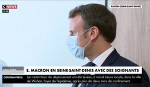 Emmanuel Macron en Seine-Saint-Denis avec des soignants