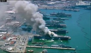 Les images spectaculaires de l'énorme explosion qui a fait au moins 21 blessés cette nuit à bord d’un navire militaire américain dans une base navale de Californie