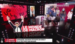Le monde de Macron : Emmanuel Macron s'étouffe en direct à la télé avec son masque - 09/09