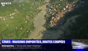 Maisons emportées, routes coupées... Les images aériennes des zones sinistrées dans les Alpes-Maritimes
