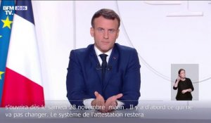 Emmanuel Macron annonce que "le confinement adapté et le système de l'attestation resteront en vigueur"