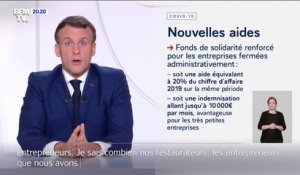 Emmanuel Macron: "Les restaurants, bars, salles de sport et discothèques se verront verser 20% de leur chiffre d'affaire de 2019"