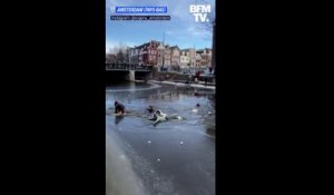 À Amsterdam, le canal gelé se brise sous leurs pieds