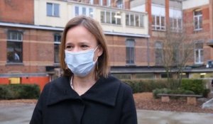 Réaction de la ministre Caroline Désir après la présentation du projet de tests salivaires pour le personnel enseignant à l'Ecole Saint-Bernadette à Bruxelles