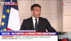 Emmanuel Macron sur les contrôles des exportations de vaccins: "Il s'agit d'empêcher que d'autres pays développés ne se servent sur le dos de l'Europe"