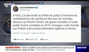 Proche-Orient: Gérald Darmanin demande au préfet d'interdire les manifestations pro-palestiniennes prévues à Paris