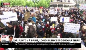 Long silence et genou à terre à Paris en hommage à Georges Floyd le 9 juin 2020