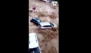 Inondations en Belgique: les voitures emportées par des torrents de boue dans les rues de Dinant