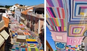 Pour abriter les rues du soleil pendant l'été à Malaga, une artiste a créé une immense tenture en crochet colorée