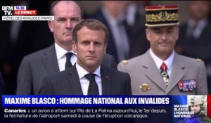 Hommage à Maxime Blasco: Emmanuel Macron arrive aux Invalides