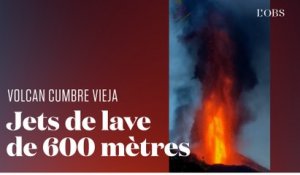 A la Palma, le volcan Cumbre Vieja projette de la lave à 600 m de hauteur