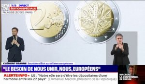 Clément Beaune présente la nouvelle pièce de 2 euros en vue de la présidence française du Conseil de l'UE