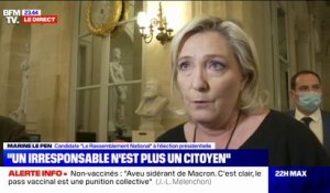 "Emmerder" les non-vaccinés: pour Marine Le Pen, le Président veut "mener une guerre à une partie des Français"