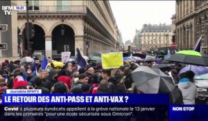 Des manifestants anti-pass sanitaire rassemblés place du Palais-Royal à Paris