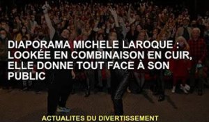 Diaporama Michèle Laroque : Vêtue d'une combinaison en cuir, elle montre tout ça devant public