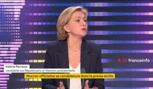 Lettre de candidature d'Emmanuel Macron, Le Pen et Zemmour "décrédibilisés"... Le "8h30 franceinfo de Valérie Pécresse