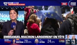 La joie au QG d'Emmanuel Macron, en tête du premier tour de la présidentielle