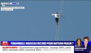Le funambule Nathan Paulin tente de battre un record du monde de highline au Mont-Saint-Michel