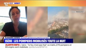 Isère: la préfecture indique que "le feu n'est pas fixé" ce lundi matin, 270 pompiers et 65 engins sont toujours mobilisés